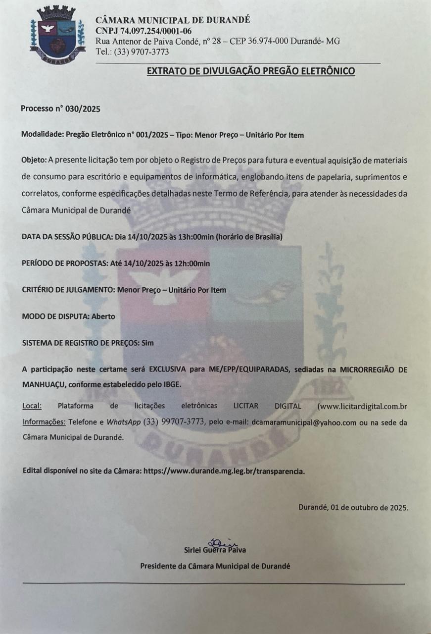 Pregão Eletrônico N º 01/2025